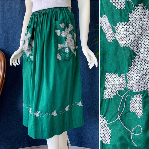 XXS 40s/50s Embroidered Skirt *With Pockets! - image 1