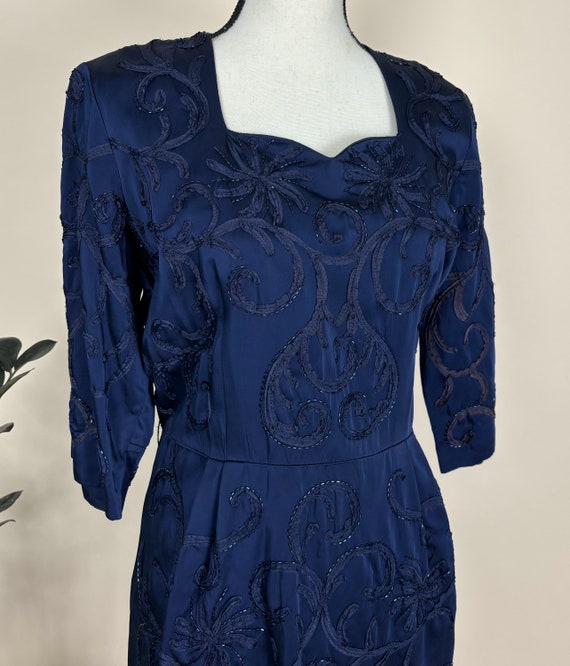 L 50s Beaded Satin Dress | Vintage Cocktail Forma… - image 4