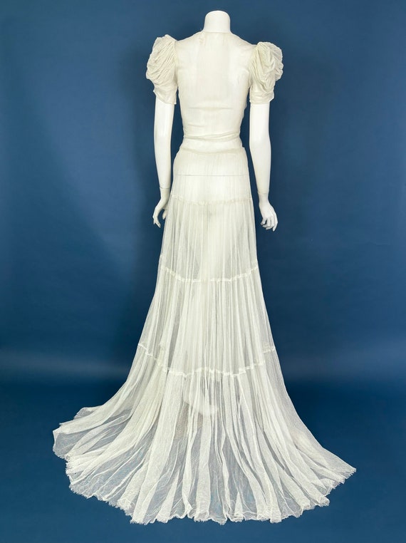 XS 30s Vintage Mesh Wedding Dress | White Antique… - image 4