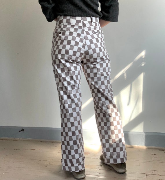 32” Vintage 70s Men’s Check Print Bell Bottoms | … - image 2