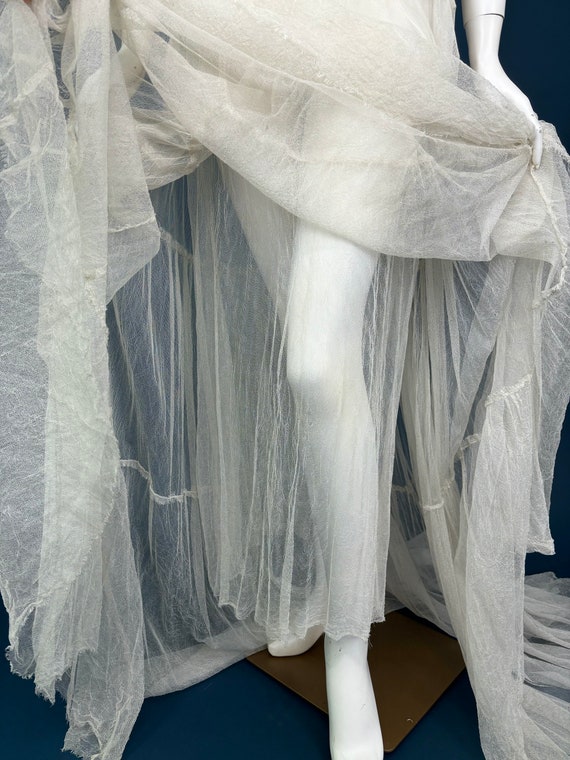 XS 30s Vintage Mesh Wedding Dress | White Antique… - image 7