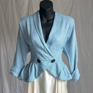 XS Vintage 50s Peplum Jacket Top | Boucle Knit Blouse Blazer