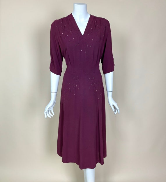 M 40s Studded Rhinestone Dress | Vintage Rayon - image 5