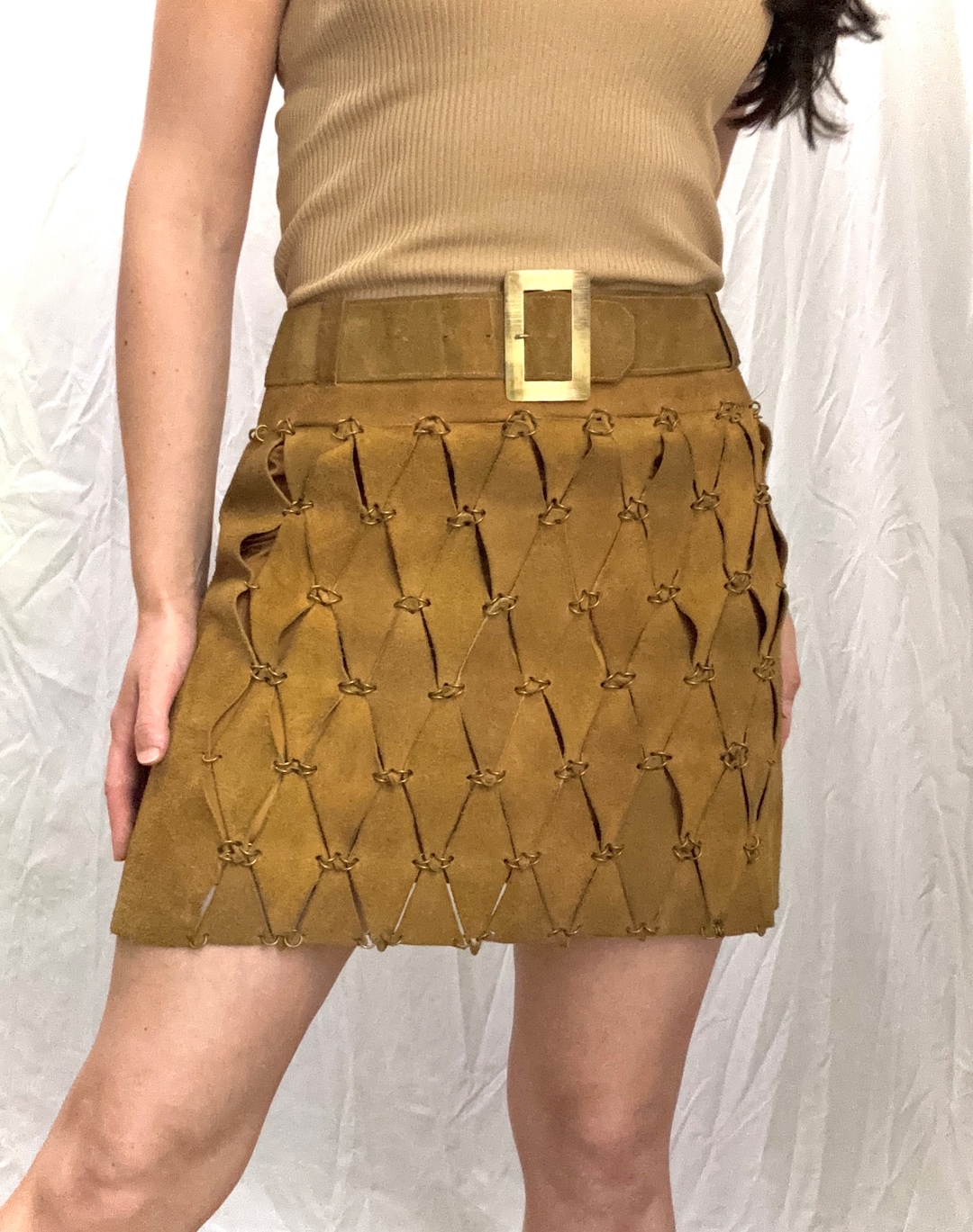【U LAN】[belt set] Western Suede Skirt Faux Suede Skirt