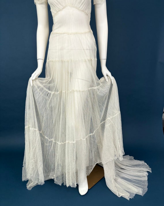 XS 30s Vintage Mesh Wedding Dress | White Antique… - image 8