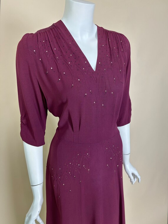M 40s Studded Rhinestone Dress | Vintage Rayon - image 3