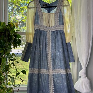 Sz 7 60s Black Label Gunne Sax Maxi Dress | Boho Lace Denim - Etsy