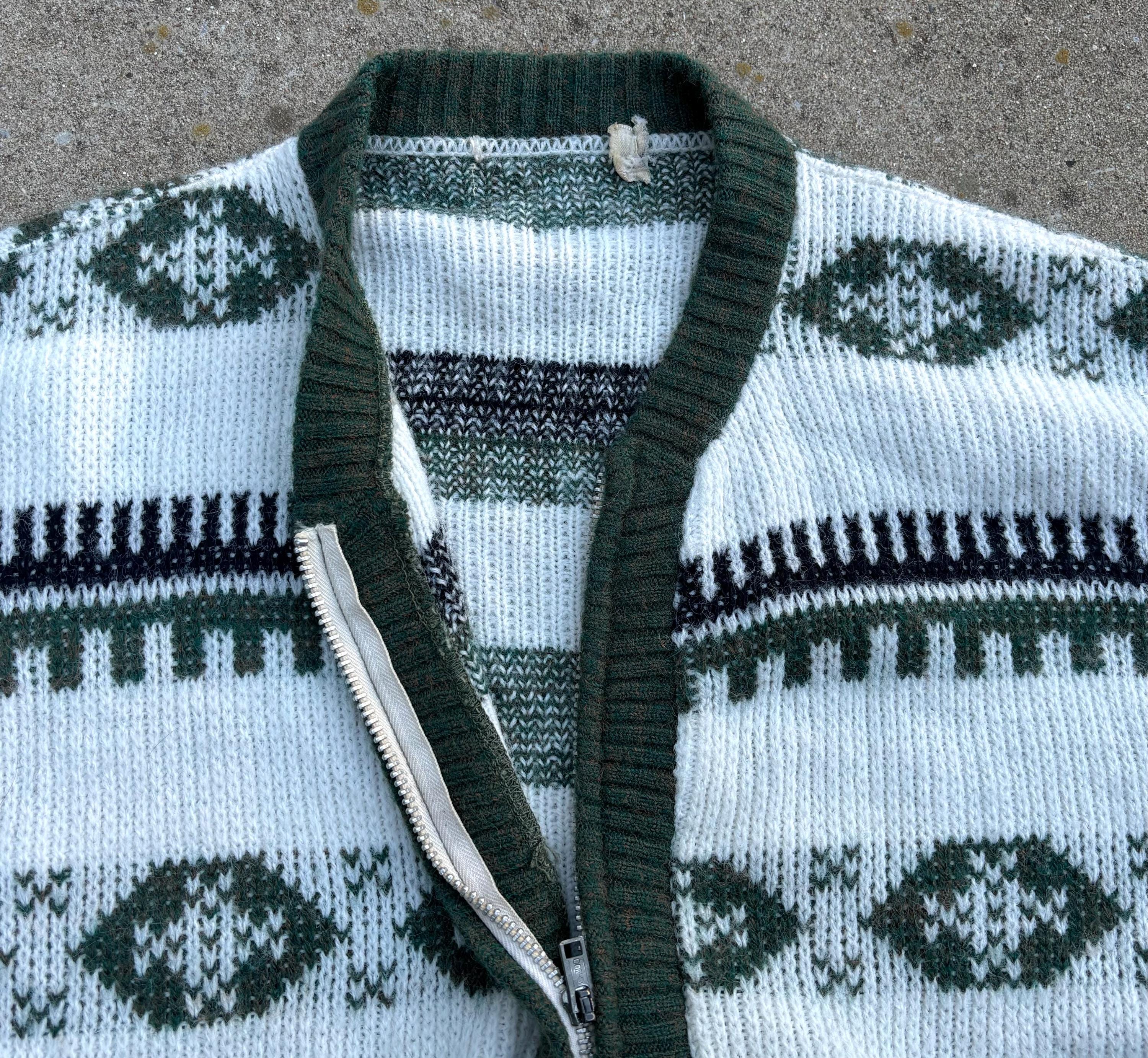 L 60s Vintage Zip up Cardigan | Men's Wool Sweater - Etsy
