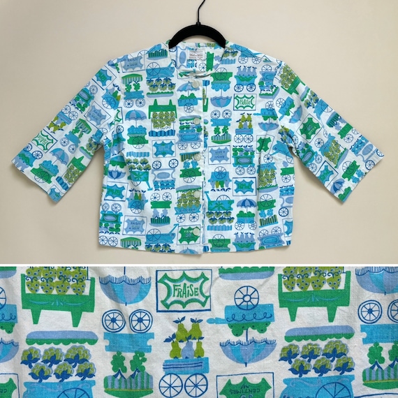 XS 50s/60s Novelty Print Blouse Shirt | Fruit Mar… - image 1