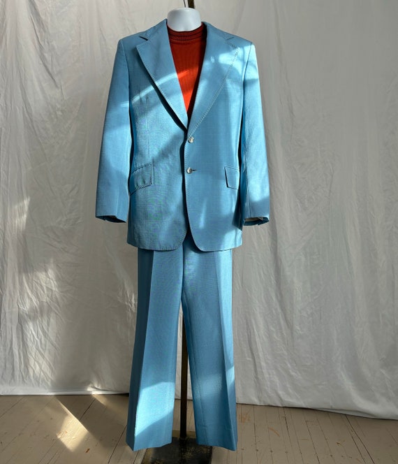 M 60s Vintage Men’s Suit | Sz 38 Blue Mod Mid Cen… - image 7