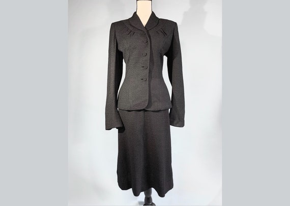 S 1940s charcoal gray jacket skirt suit