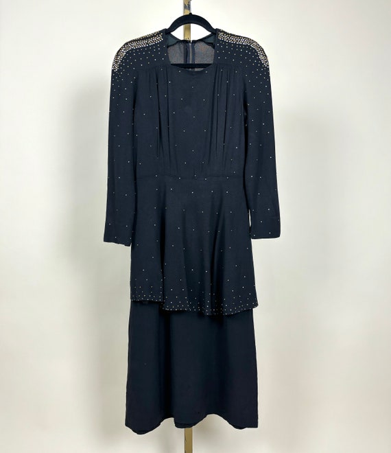 M 40s Studded Peplum Dress | Vintage Rayon Goth P… - image 4