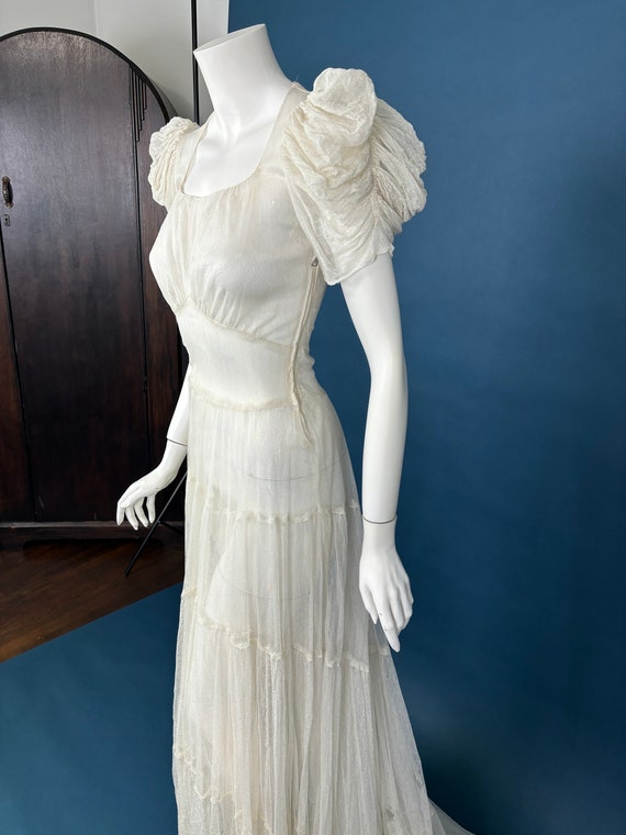 XS 30s Vintage Mesh Wedding Dress | White Antique… - image 6
