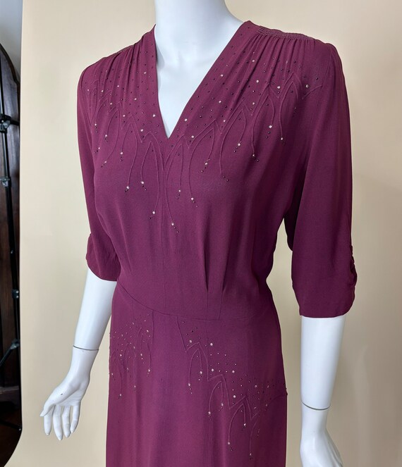 M 40s Studded Rhinestone Dress | Vintage Rayon - image 2