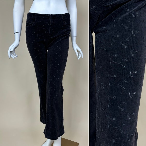 XS/S Y2K Betsey Johnson Velvet Embroidered Flare Pants | Low Rise