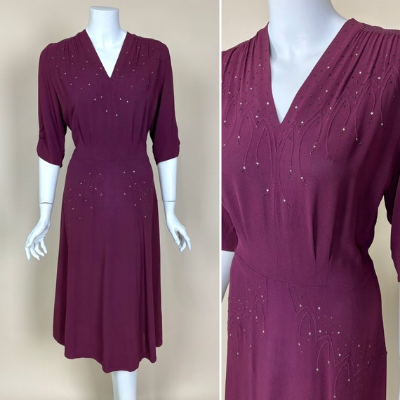 M 40s Studded Rhinestone Dress | Vintage Rayon - image 1