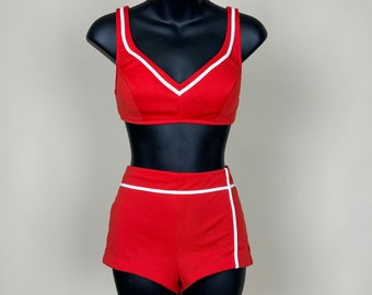 S 70s Vintage Red Bikini Swimsuit | Mod Beach Swim Bathing suit