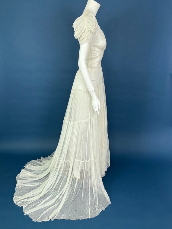 XS 30s Vintage Mesh Wedding Dress | White Antique… - image 5