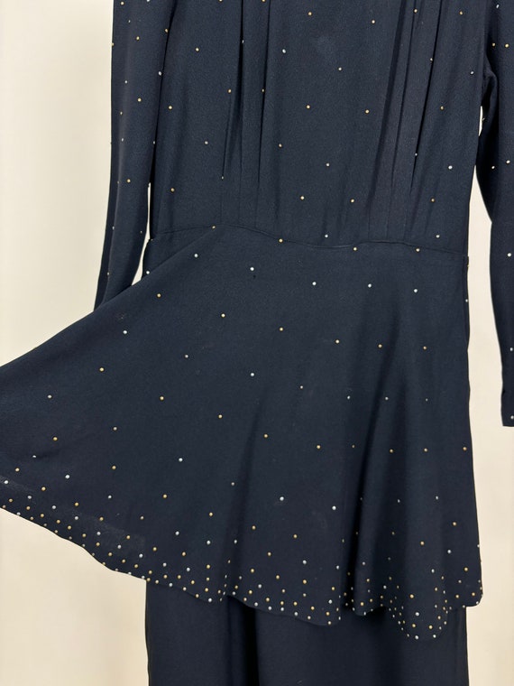 M 40s Studded Peplum Dress | Vintage Rayon Goth P… - image 9