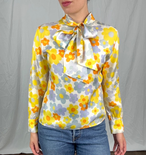 yellow pussybow blouse