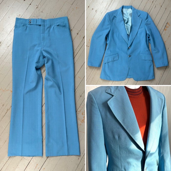 M 60s Vintage Men’s Suit | Sz 38 Blue Mod Mid Cen… - image 1