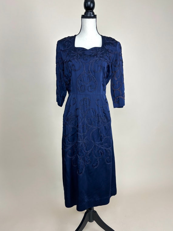 L 50s Beaded Satin Dress | Vintage Cocktail Forma… - image 2