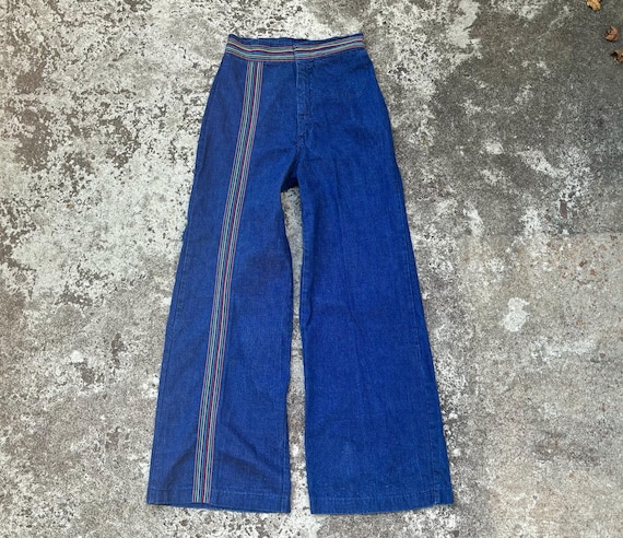 S*r様 70s80s vintage stripe bell-botom 42 XS/S Vintage 70s Rainbow Stripe Jeans | Wide Leg Bell Bottom