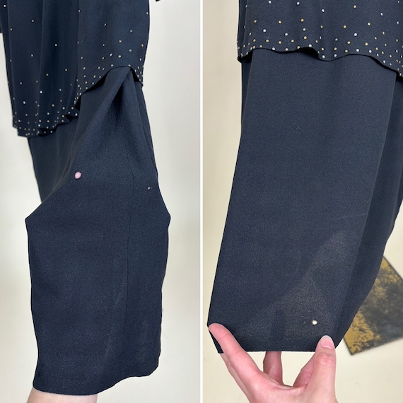 M 40s Studded Peplum Dress | Vintage Rayon Goth P… - image 8