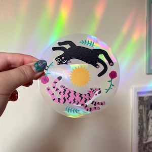 Leaping Cats Sun Catcher Rainbow Window Sticker