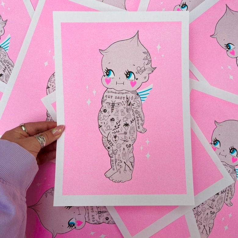Tattooed Kewpie A4 Risograph Print