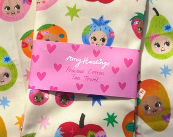 Paño de cocina de algodón estampado con la marca Fruit Friends