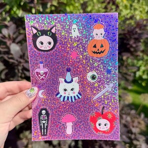 Feuille d'autocollants en vinyle scintillant Spooky Cuties