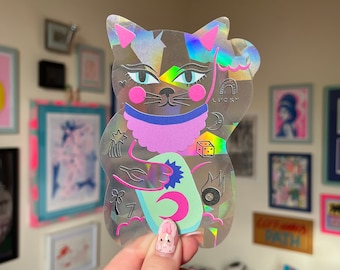 Pegatina para ventana Lucky Cat Sun Catcher Rainbow