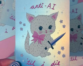 Anti-AI Matte Holographic Vinyl Sticker