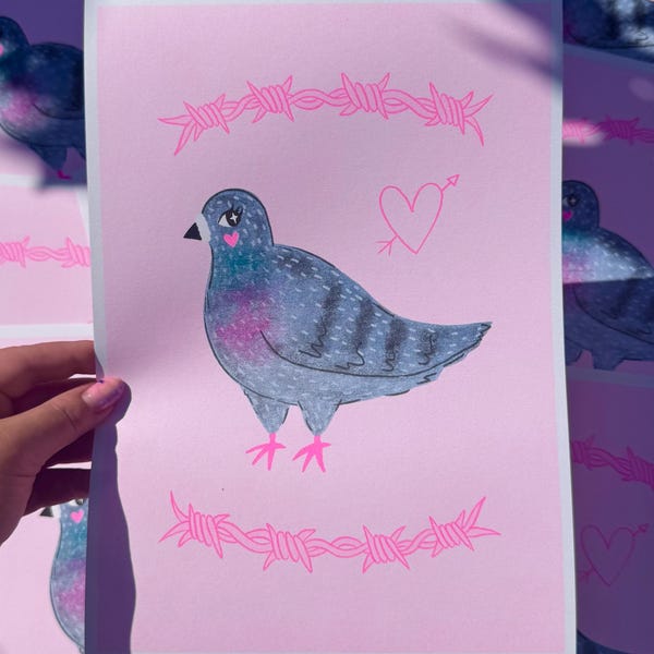 Pigeon A4 Risograph Print
