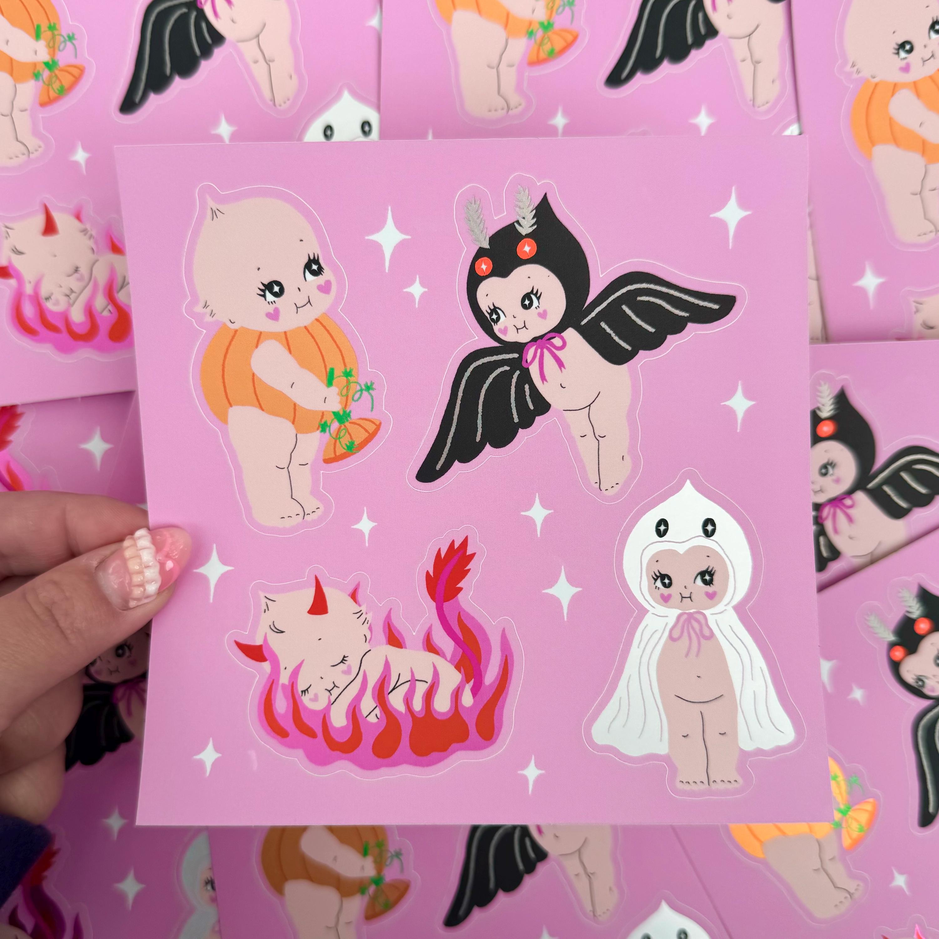 Halloween Kewpies Matte Mirror Vinyl Sticker Sheet, image size:3000x3000