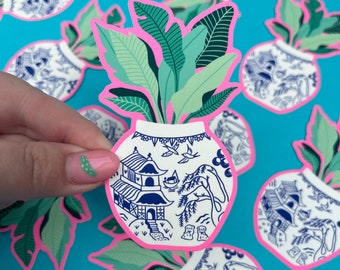 Willow Pattern Plant Matte Vinyl Sticker