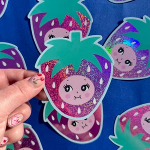 Strawberry Kewpie Glitter Vinyl Sticker