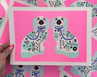 Tattoo Staffordshire Dogs A4 Risograph Print