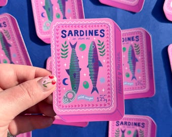 Pegatina de vinilo holográfica mate de lata de sardinas