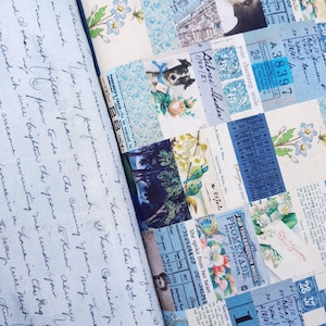 Tim Holtz for Free Spirit "Blue Palette" - the Blue Script & Blue Collage - 0.5 m x 1.10 m