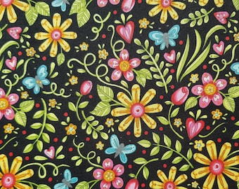 RJR Fabrics " Lori s Art Garden " by Lori Gardner Woods - colorful flower fabric 0.5 m x 1.14 m