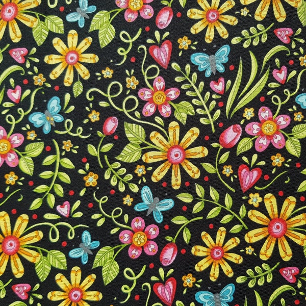 RJR Fabrics " Lori s Art Garden " by Lori Gardner Woods - colorful flower fabric 0.5 m x 1.14 m