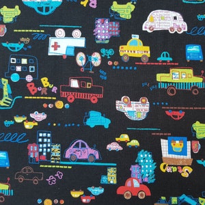 Toile de Stoffabric imprimée au Japon - tout sur les voitures - ainsi que peinte par des enfants 0,5 x 1,10 m