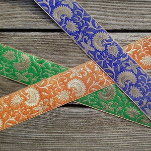 Indisches Seiden Jacquard -Webband in vintage Optik , gedeckte Farben - 60 mm x 1 Meter , 3 Farben