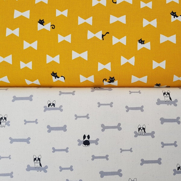 Kokka Japon, coton épais, toile, tissu d'ameublement, chien et chat, 2 couleurs 0,5 x 1,10 m