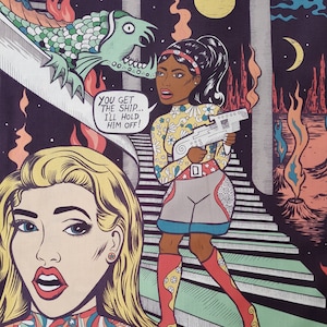 Alexander Henry - Comic fabric in 70s style - &quot;Creature Feature&quot; 0.5 x 1.10 m