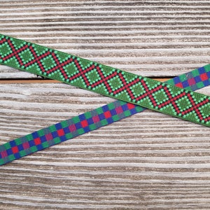 Webbing diamond in 30 mm and woven ribbon checks, 20 mm, great Habtik, 1 meter, 2 colors - Christmas colors