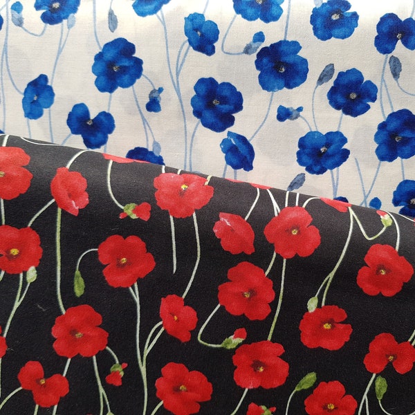 Organic Cotton Lawn from Kokka / Tréfle "Poppies" wonderful light quality 85 g/m2 - 0.5 m x 1.10 m