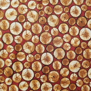 Reduced !!!0.5 x 1.10 meters Red Rooster &quot;wooden discs&quot; all-over wood fabric,